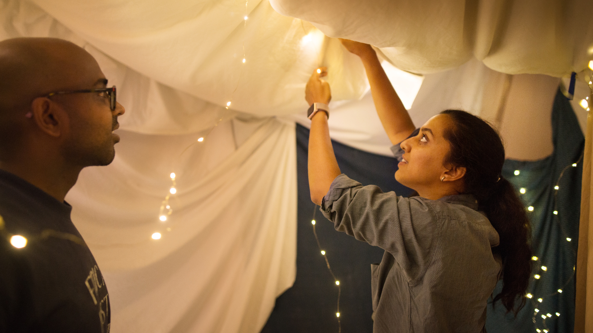 A competition pillow fort photographed with architectural seriousness