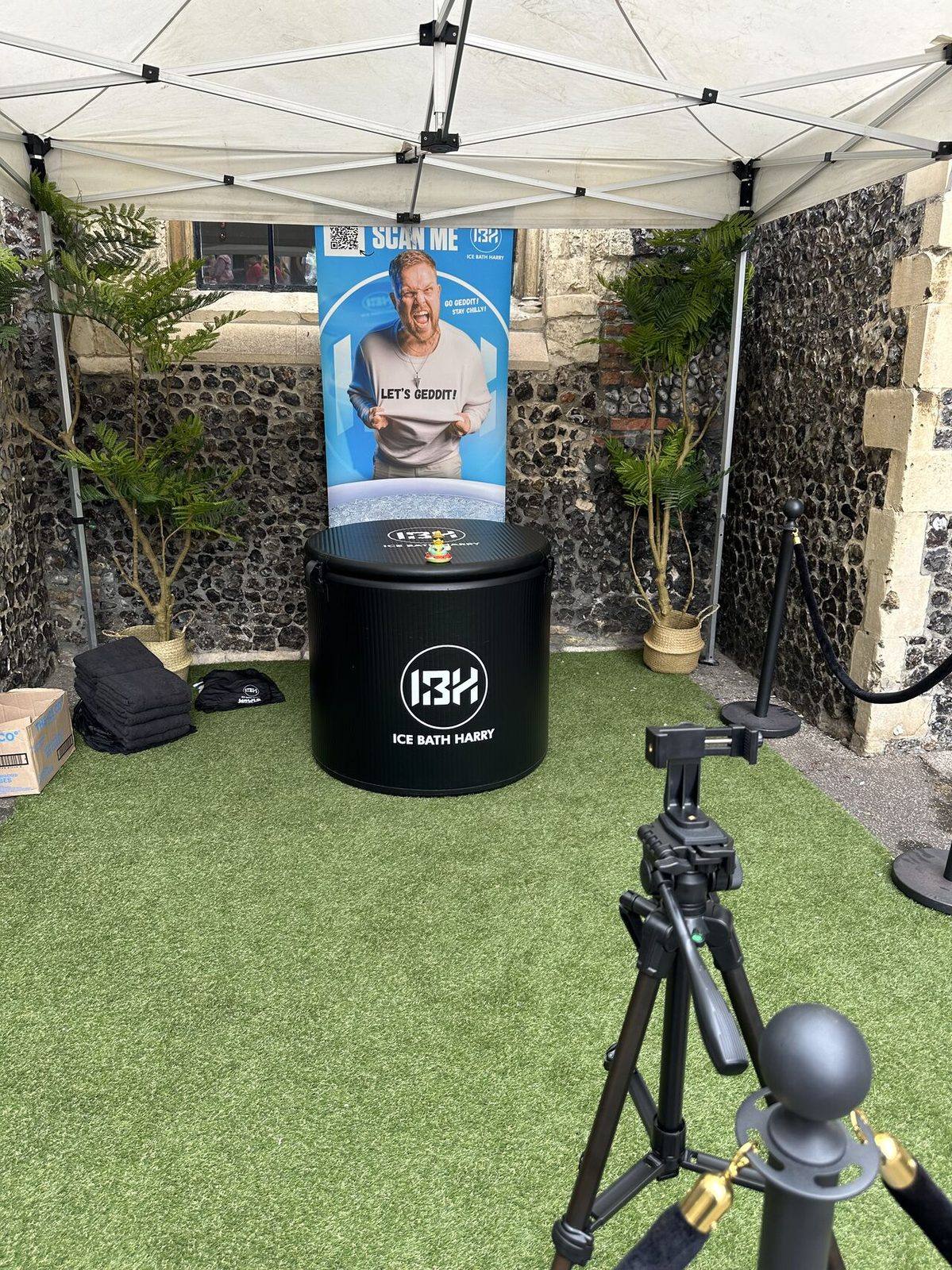 Ice Bath Harry's workshop set up under a gazebo at The Priory 1101, Great Yarmouth, before the doors opened
