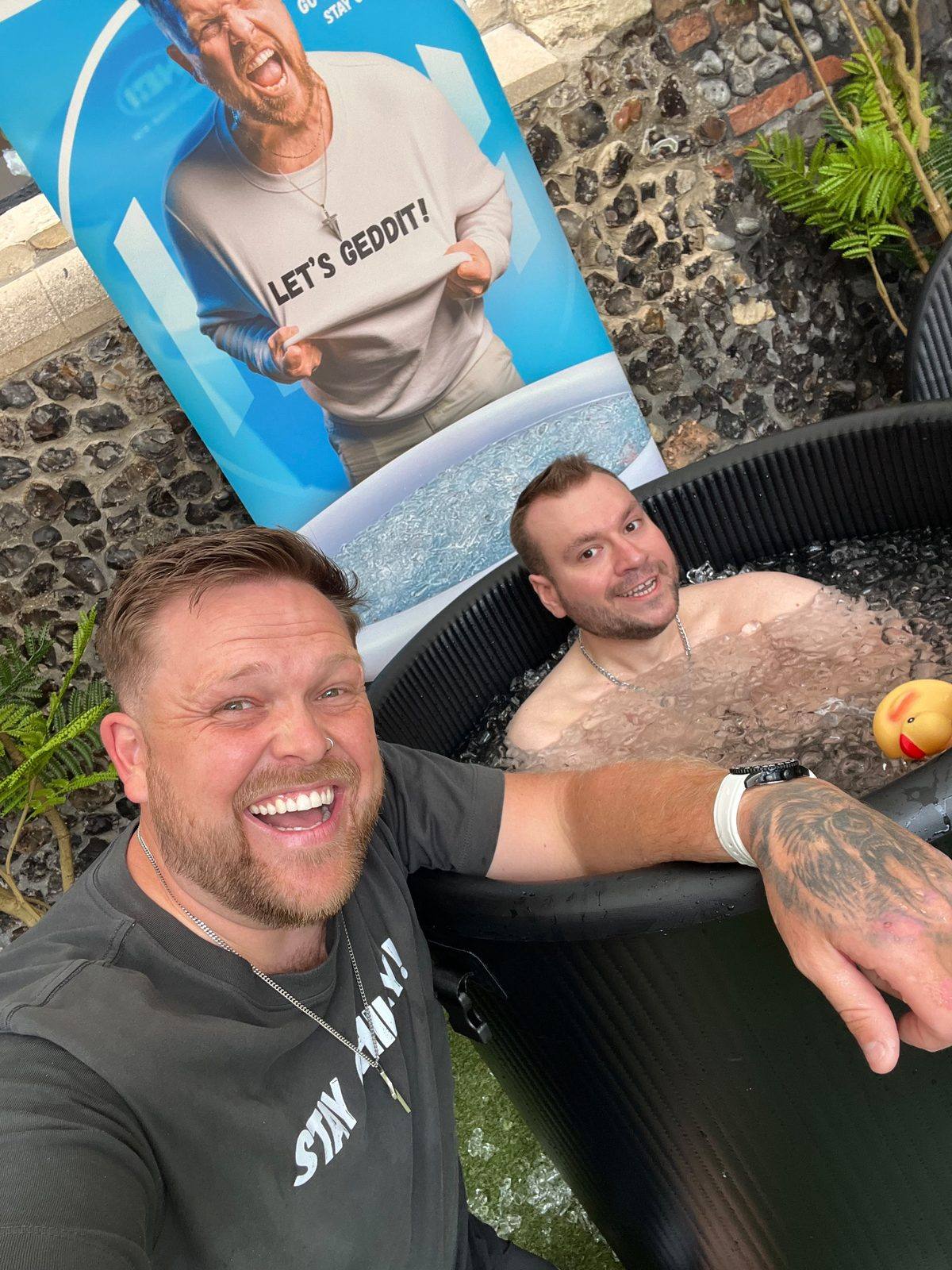 Sean Brown in the ice bath with Ice Bath Harry at Mental Wealth 2026